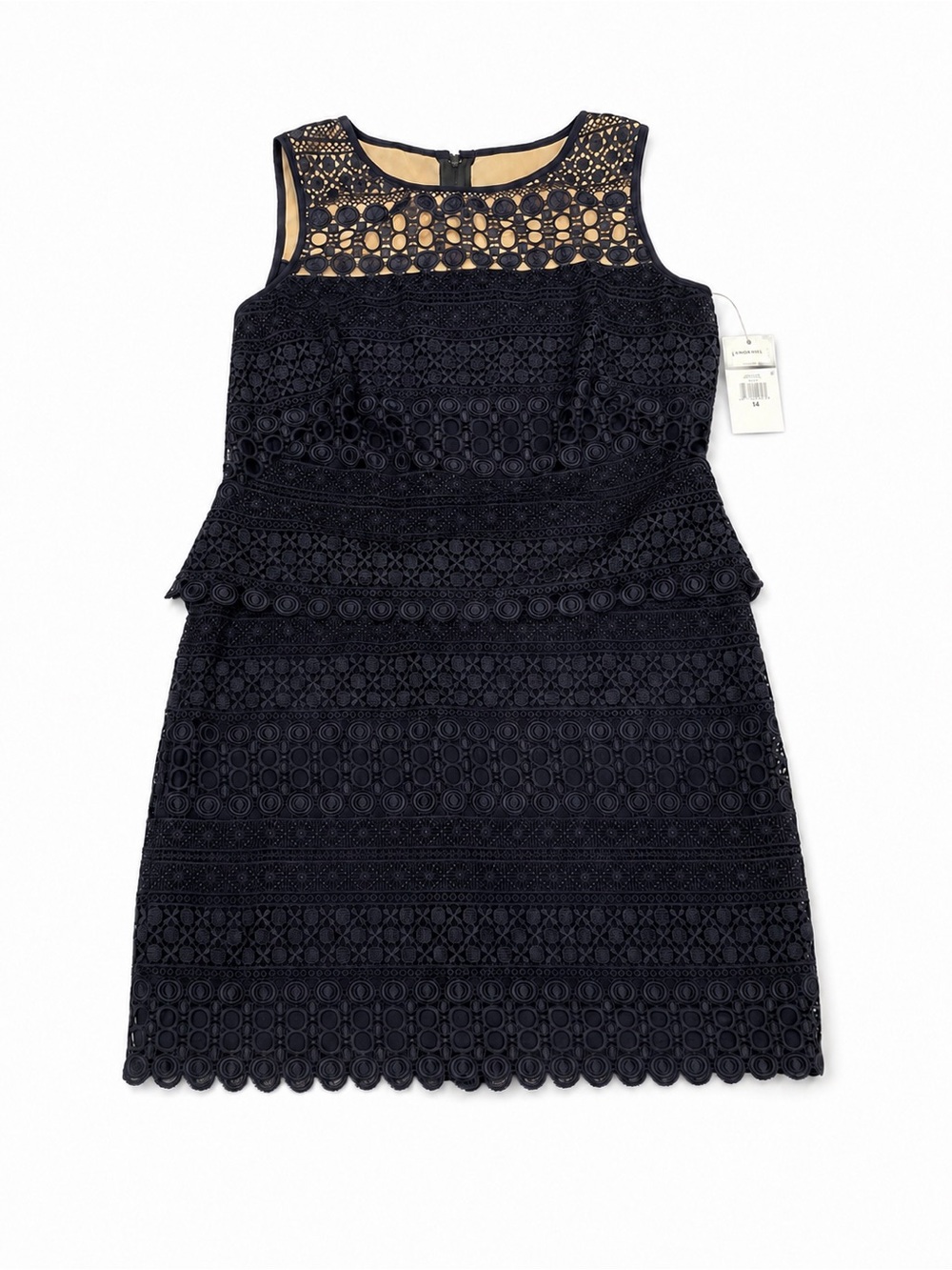 Lauren by Ralph Lauren Womens SheerYoke Lace Shift Dress Size 14 Sleeveless Navy